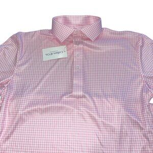 NWT Collars & Co Polo Shirt Men's M Dress Collar Pink Gingham Plaid Performance
